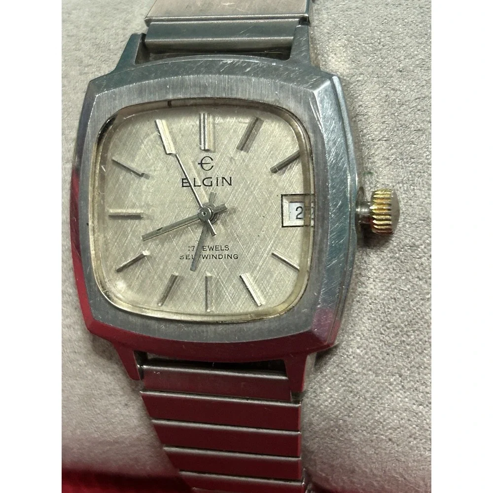 Vintage Elgin 17-Jewel Self-Winding (Automatic) Men's Wristwatch Silver READ